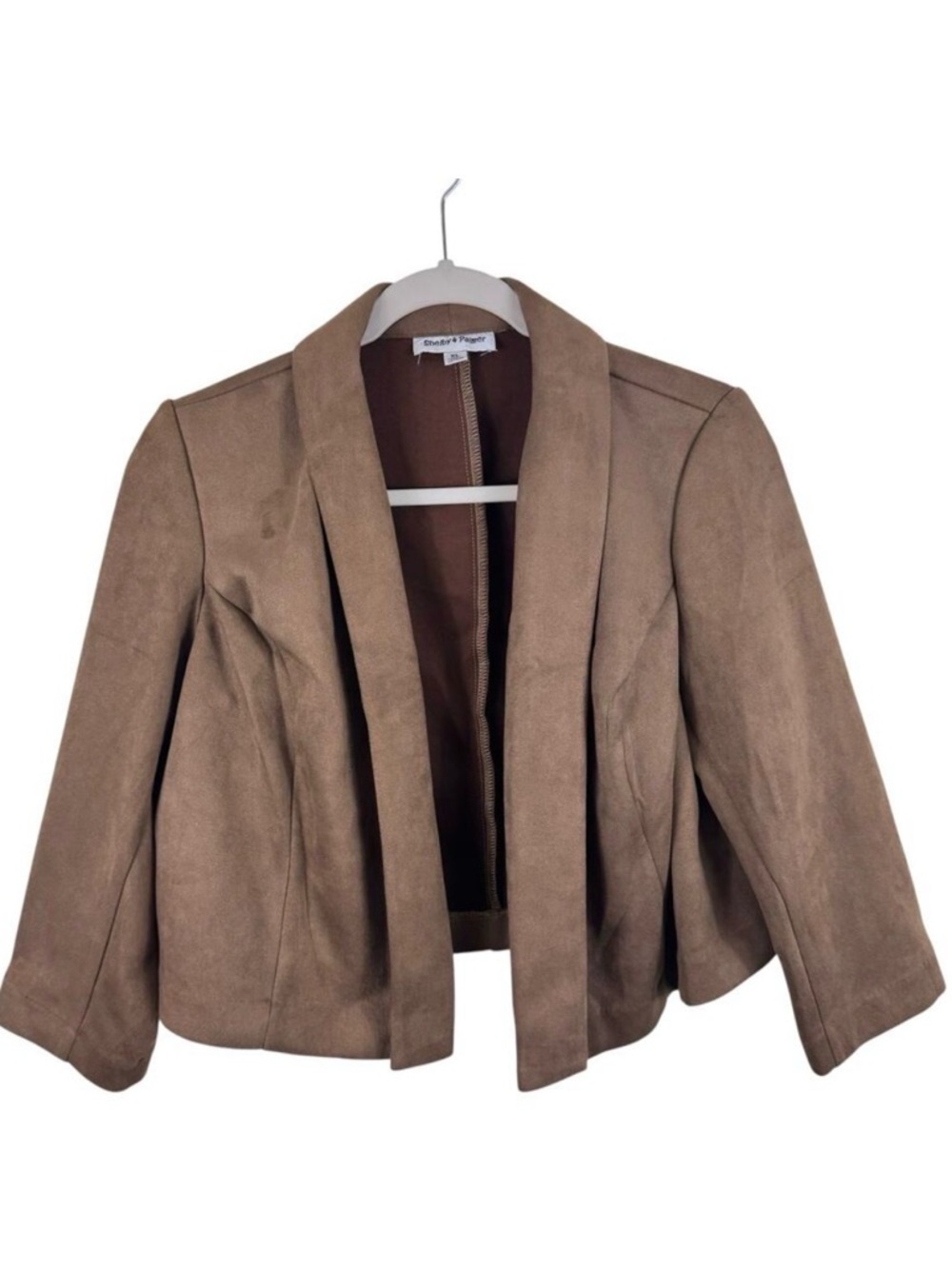 Shelby & Palmer Brown 3/4 Sleeve Cropped Faux Suede‎ Open Blazer Size XL